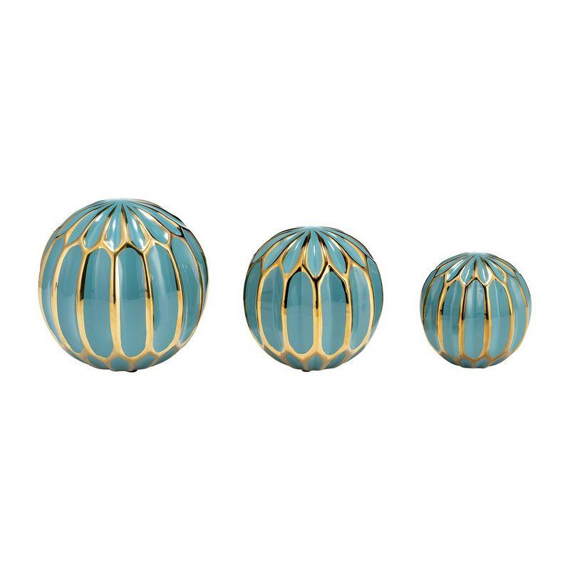 Sagebrook Home Set of 3 Decorative Orbs - Contemporary Turquoise and Gold Round Orb Decor - Ceramic Home or Office Table