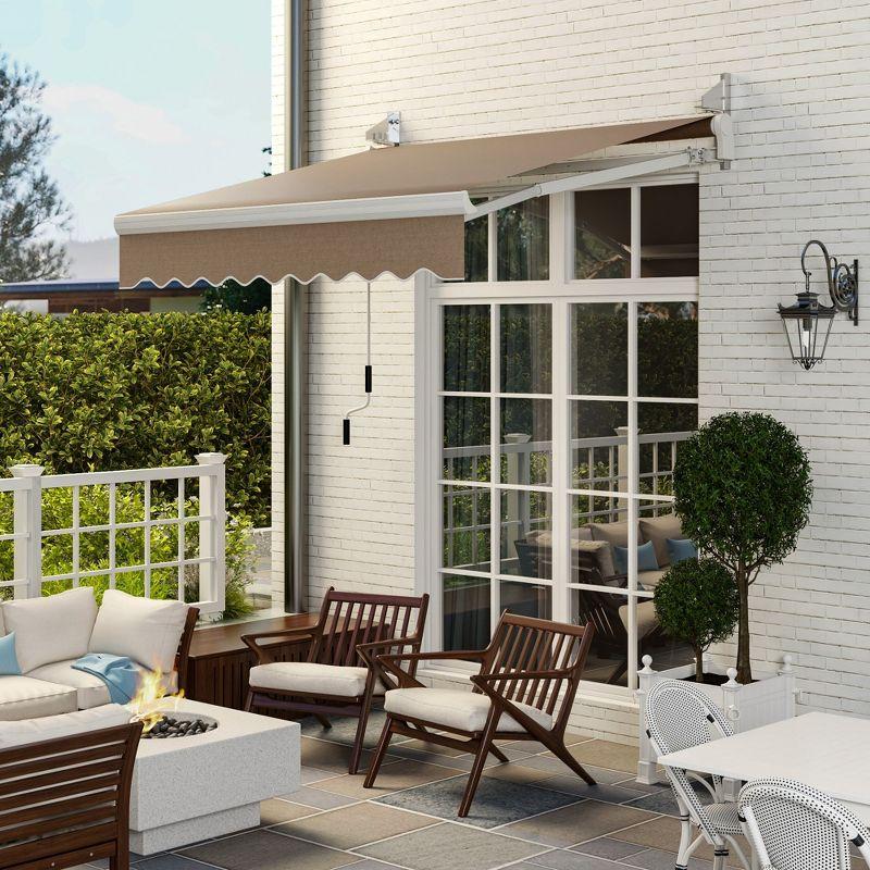 Outsunny 2'' Polyester Beige Cover Retractable Patio Awning