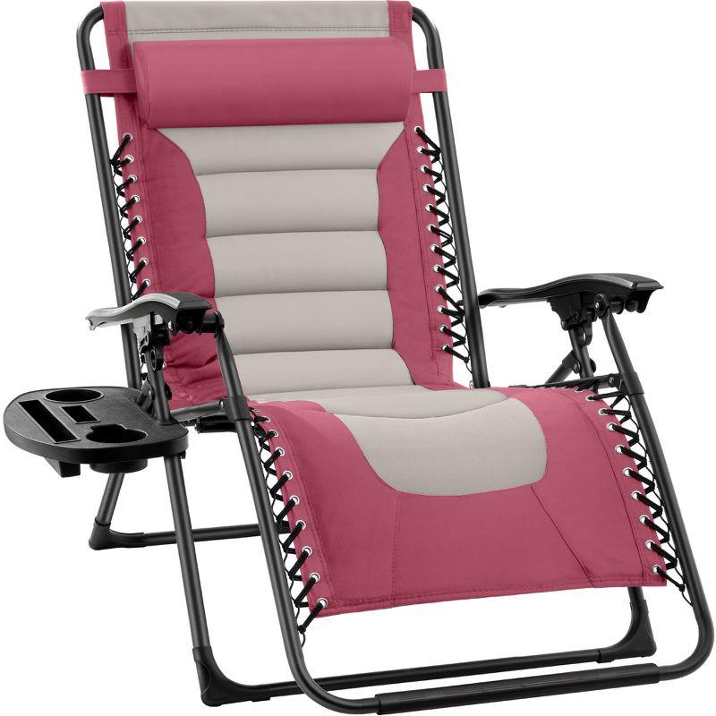 Danny-James Oversized Padded Zero Gravity Chair, Folding Outdoor Patio Recliner w/ Side Tray