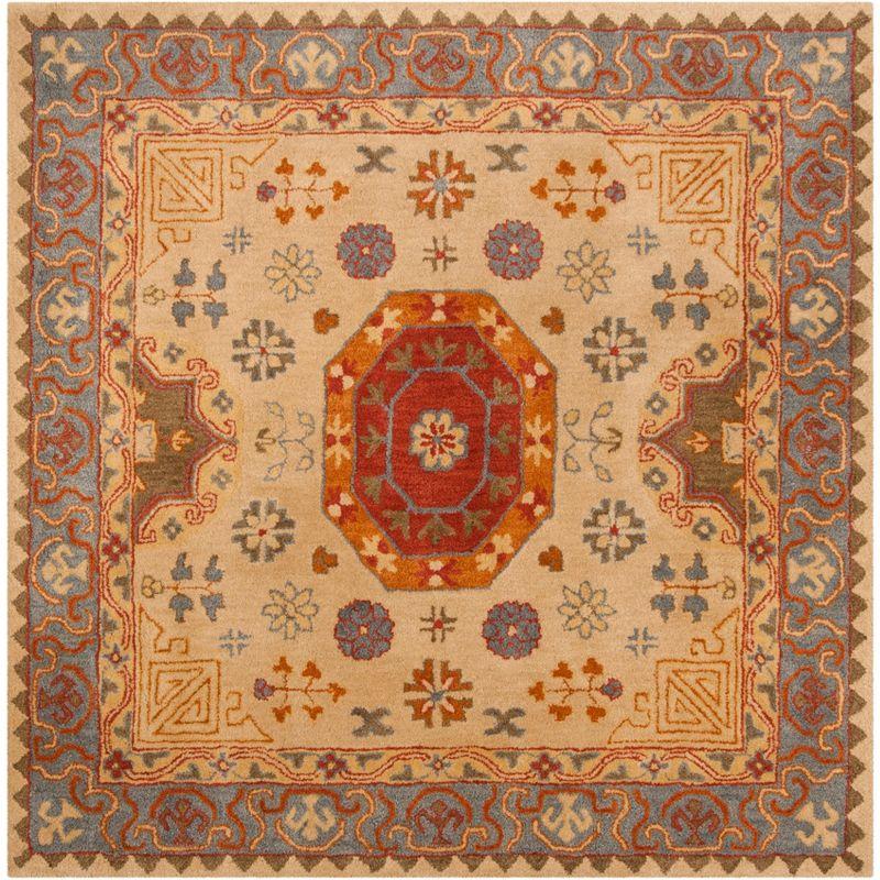 Heritage Beige and Multicolor Hand-Tufted Wool Square Rug