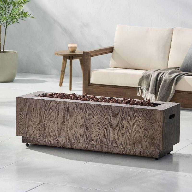 Christopher Knight Home Wellington Outdoor 50000 BTU Rectangular Fire Pit Wood Pattern Brown:  No Assembly, Push Button Ignition