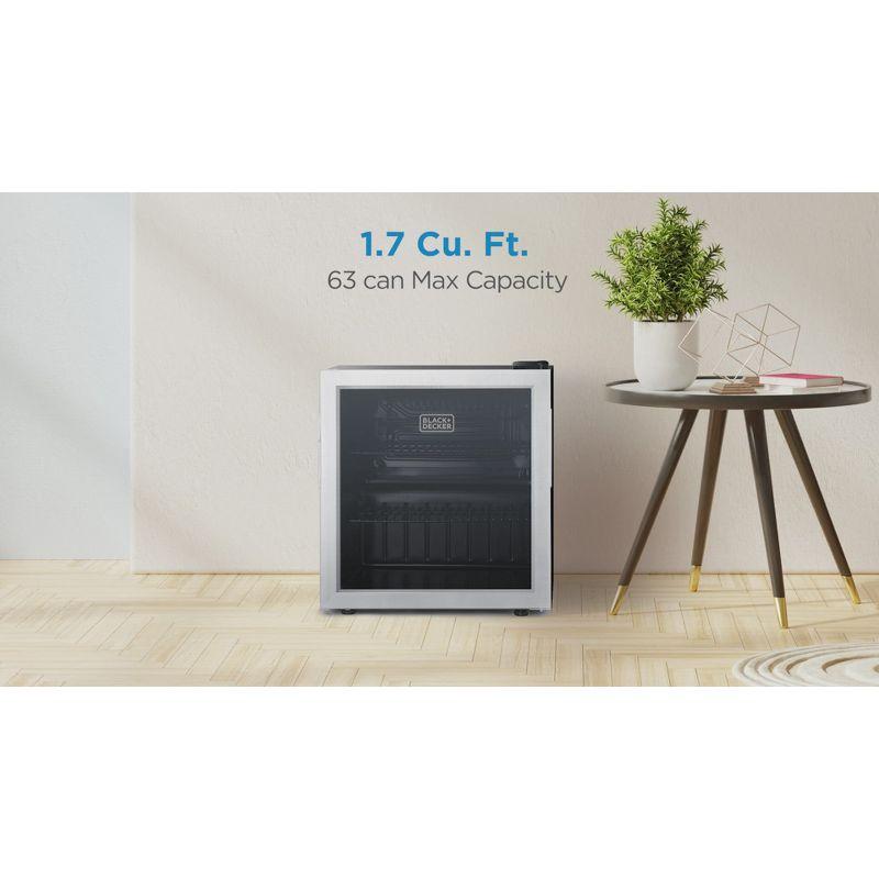 BLACK+DECKER 1.7 Cu. Ft. Beverage Cooler with Double Pane Glass Door, Drink Fridge & Beverage Refrigerator with 63-Can Capacity