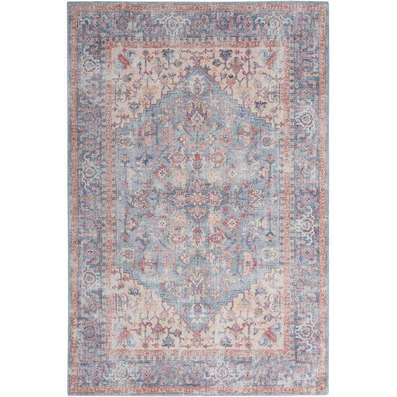 Machine Washable Oriental Blue/Red Area Rug