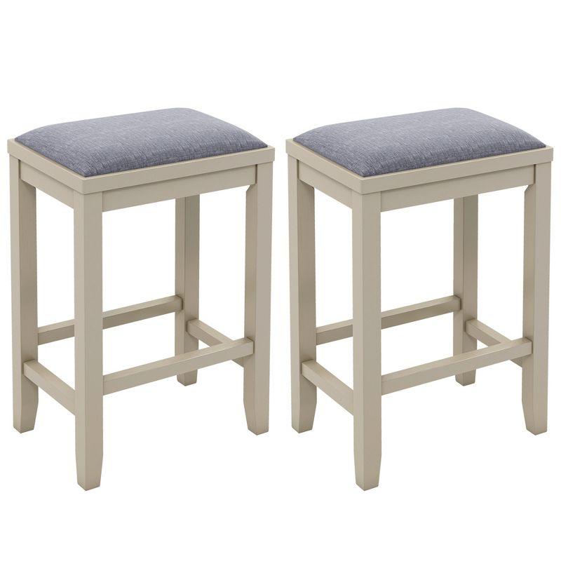 Costway Set of 2 Upholstered Bar Stools Wooden Counter Height Dining Chairs Griege