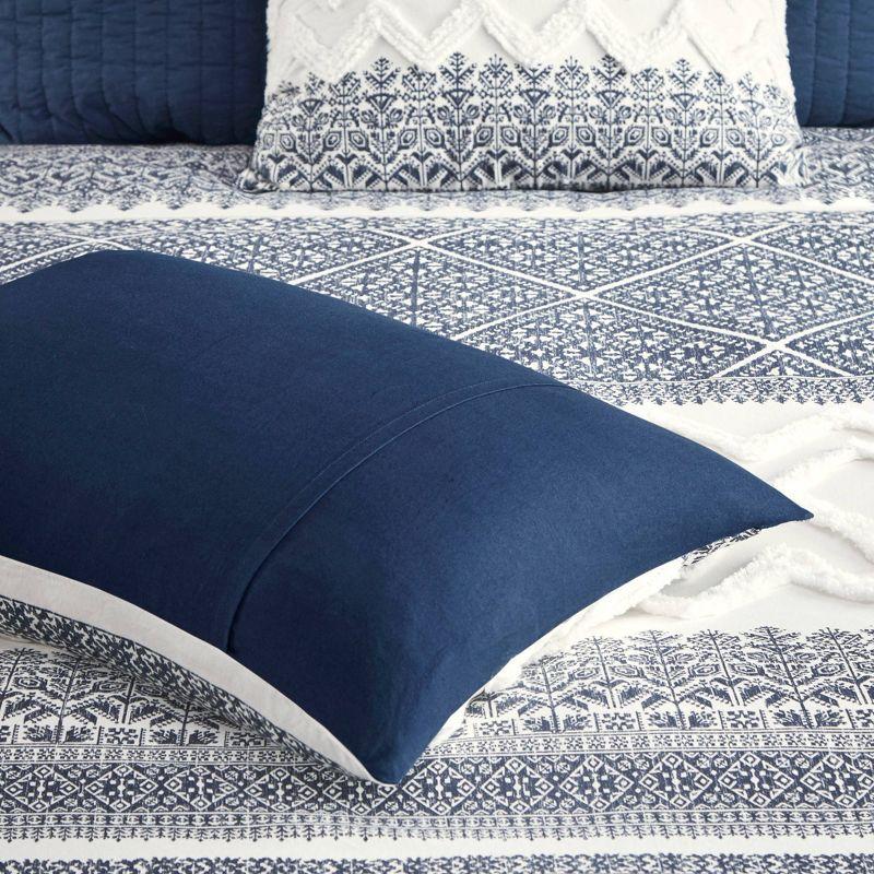 3pc Full/Queen Mila Cotton Duvet Cover Set with Chenille Tufting Navy - Ink+Ivy: Botanical Pattern, OEKO-TEX Certified