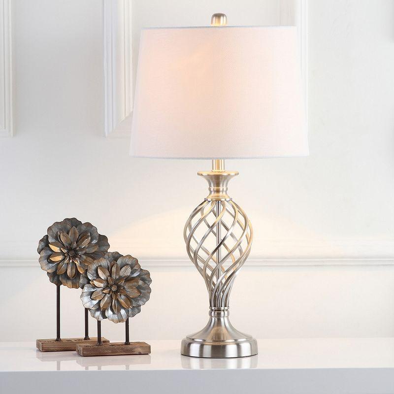 Nickel Lattice Urn Table Lamp with White Shade