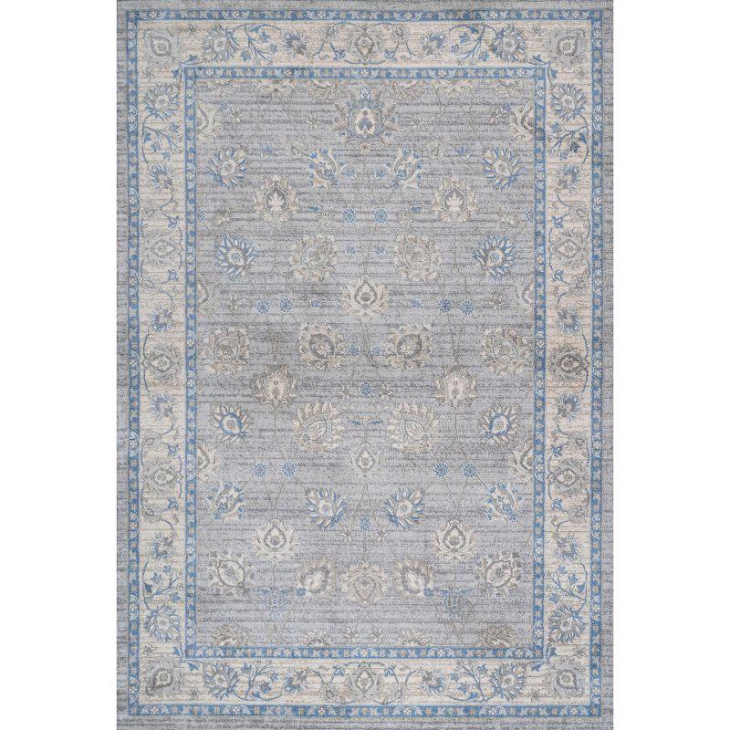 Elegant Gray/Blue Floral Synthetic Area Rug 4' x 6'