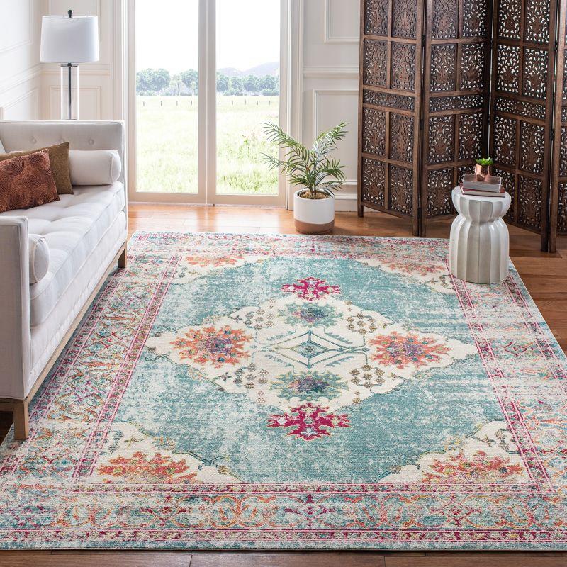 Cream and Turquoise 8' x 10' Oriental Synthetic Area Rug