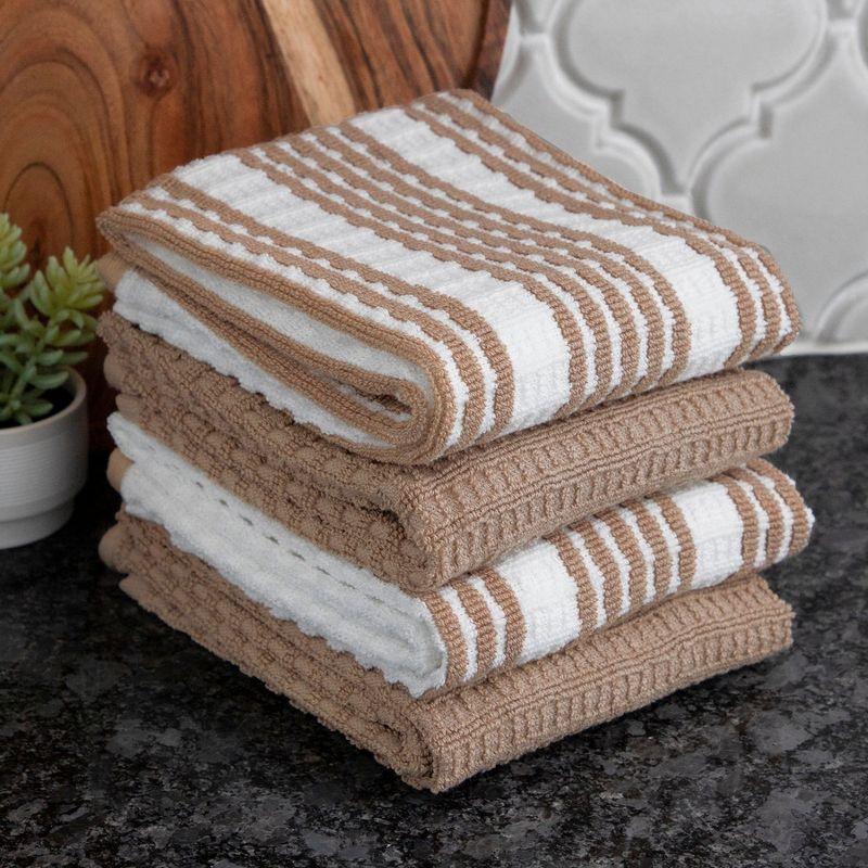 T-fal Solid and Stripe Waffle Kitchen Towel, Four Pack