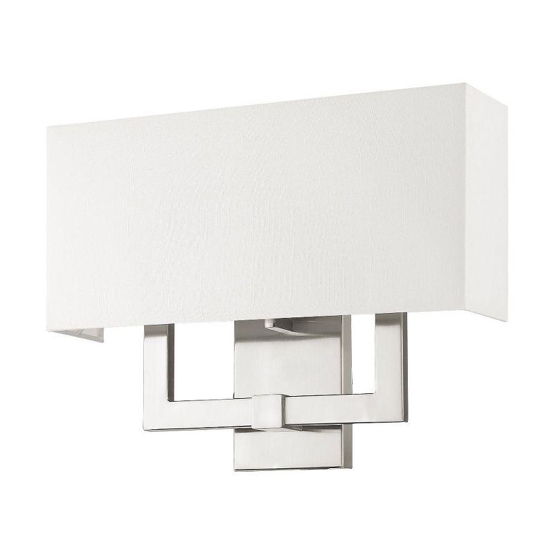 Brushed Nickel 3-Light Sconce with Off-White Fabric Shade