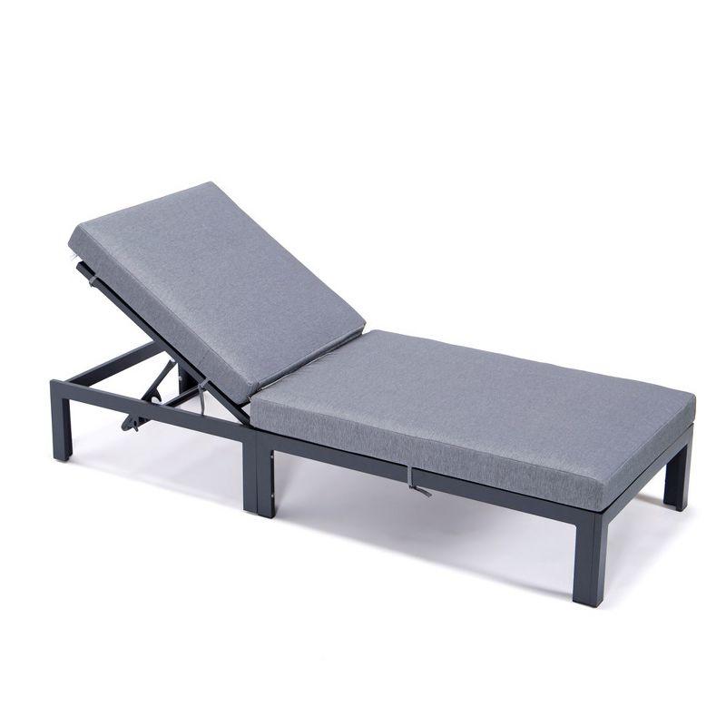 LeisureMod Marlin Patio Sling Chaise Lounge Chair With Arms in Black Aluminum