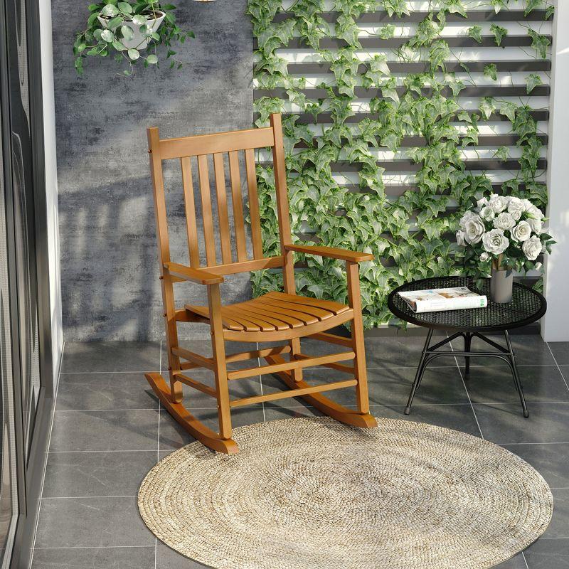 Outsunny Outdoor Rocking Chair, Wooden Rustic High Back All Weather Rocker, Slatted for Indoor, Backyard & Patio, Natural