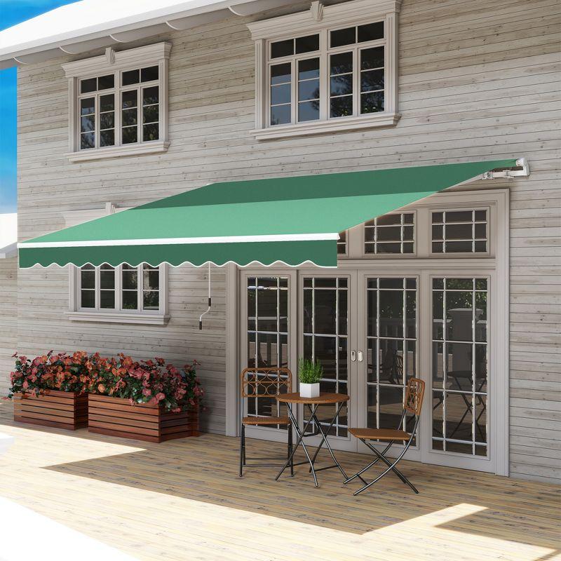 Outsunny 12' x 10' Manual Retractable Awning Outdoor Sunshade Shelter for Patio, Balcony, Yard, with Adjustable & Versatile Design, Green