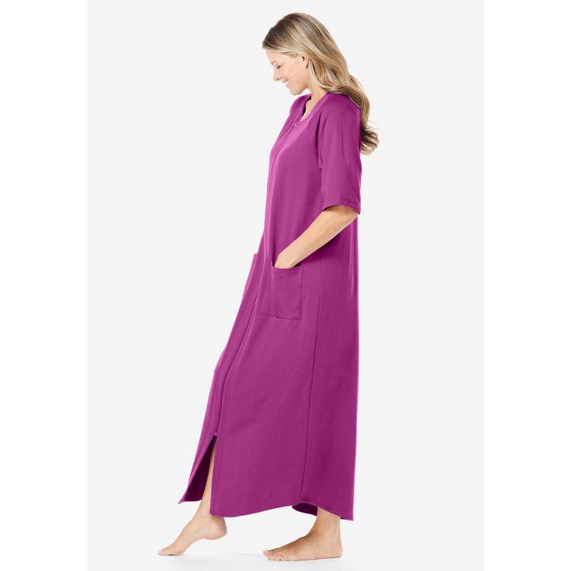 Dreams & Co. Women's Plus Size Long French Terry Zip-Front Robe