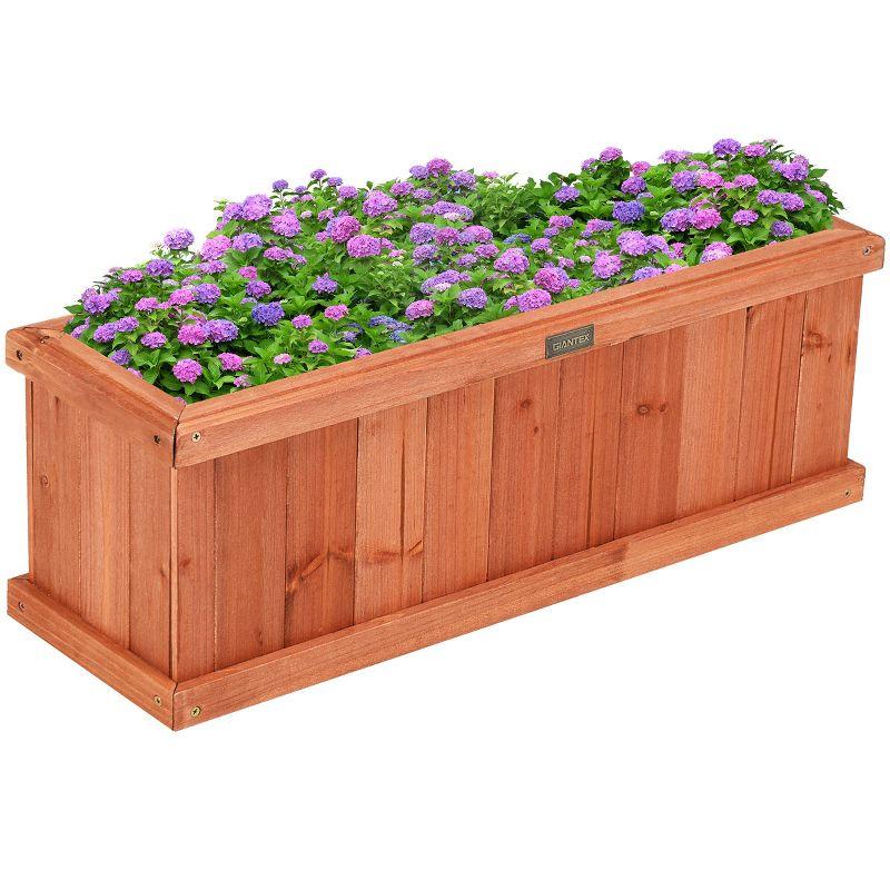 28 Inch Brown Fir Wood Rectangular Outdoor Planter Box