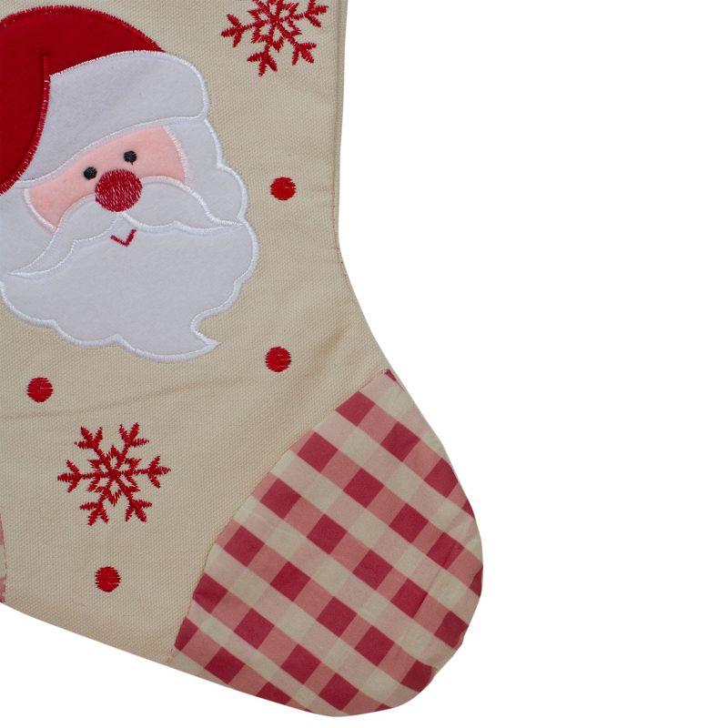 Northlight 16.5" Red and Ivory Embroidered Santa Claus Christmas Stocking with Gingham Cuff