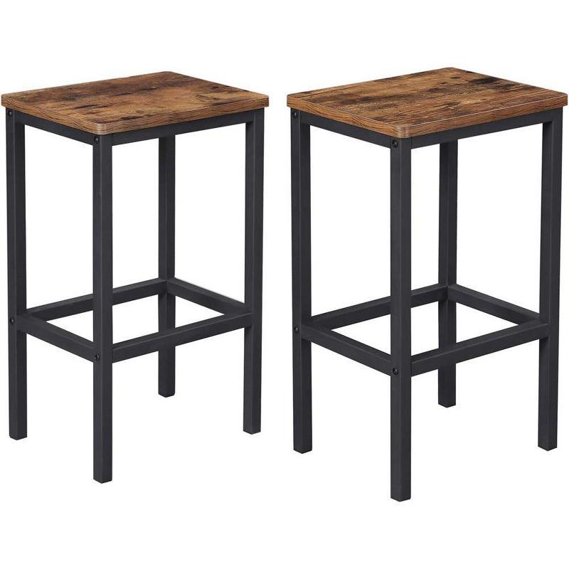 VASAGLE Bar Stools, Set of 2 Bar Chairs, Kitchen Breakfast Bar Stools with Footrest, Industrial in Living Room, Party Room, Rustic Brown and Black