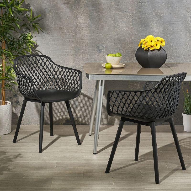 Black Polypropylene Resin Outdoor Dining Chairs, Set of 2