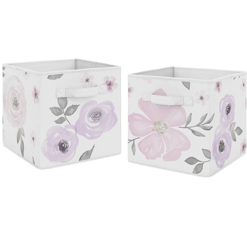 Sweet Jojo Designs Watercolor Floral Fabric Storage Bin (Set of 2)