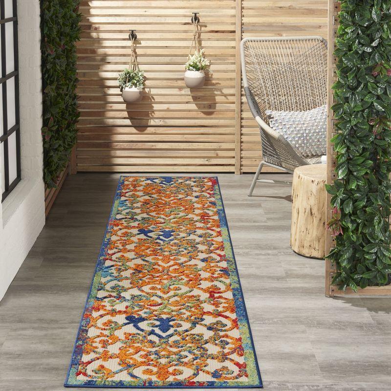 Nourison Aloha Contemporary Scroll Flatweave High-Low Indoor Outdoor Runner Rug Multicolor 2'3" x 12'