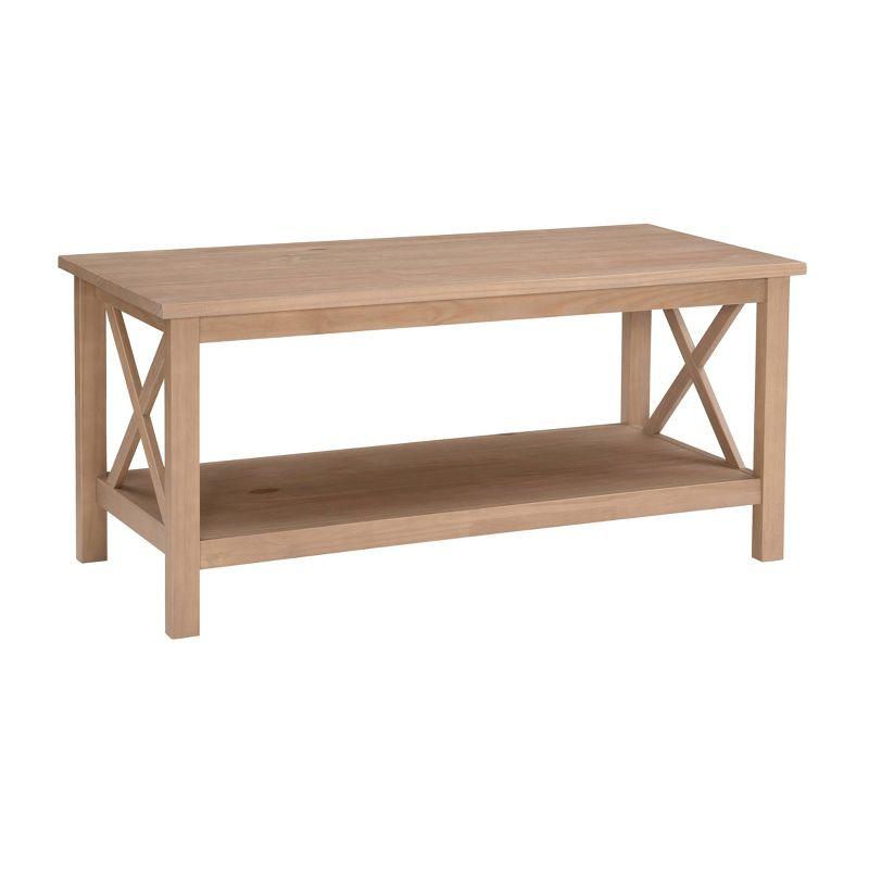 Driftwood 48" Rectangular Pine Coffee Table with Lower Shelf