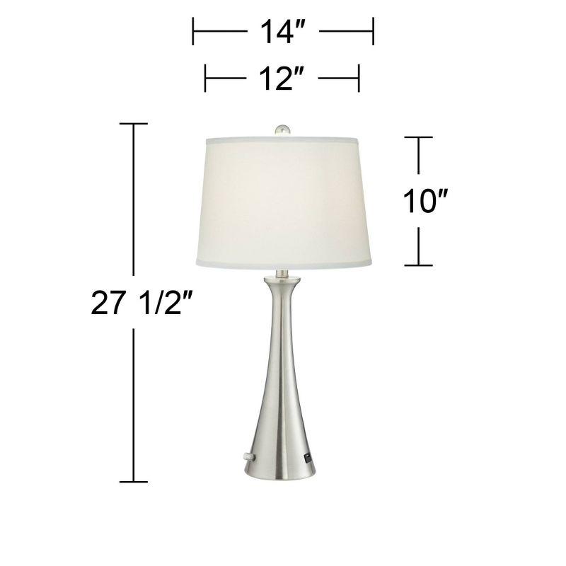 360 Lighting Karl Modern Table Lamps 27 1/2" Tall Set of 2 Brushed Nickel with USB and Outlet White Drum Shade for Bedroom Living Room House Bedside