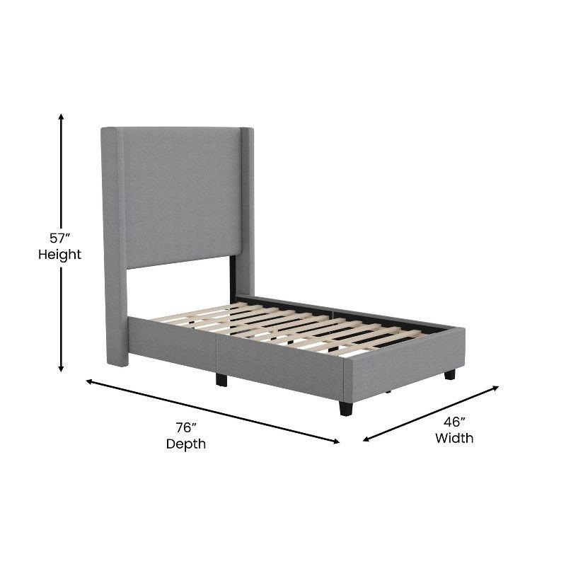 Flash Furniture Quinn Upholstered Platform Bed with Channel Stitched Wingback Headboard, Mattress Foundation with Slatted Supports, No Box Spring Needed