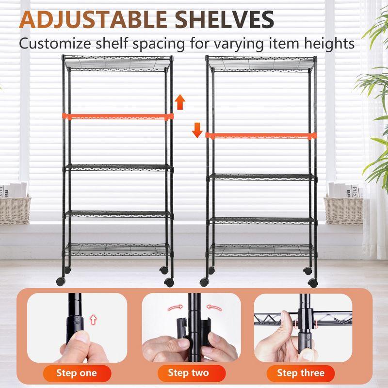 FDW 5 Tier Wire Shelving Unit Heavy Duty Storage Shelves Metal Shelving With Detachable Casters