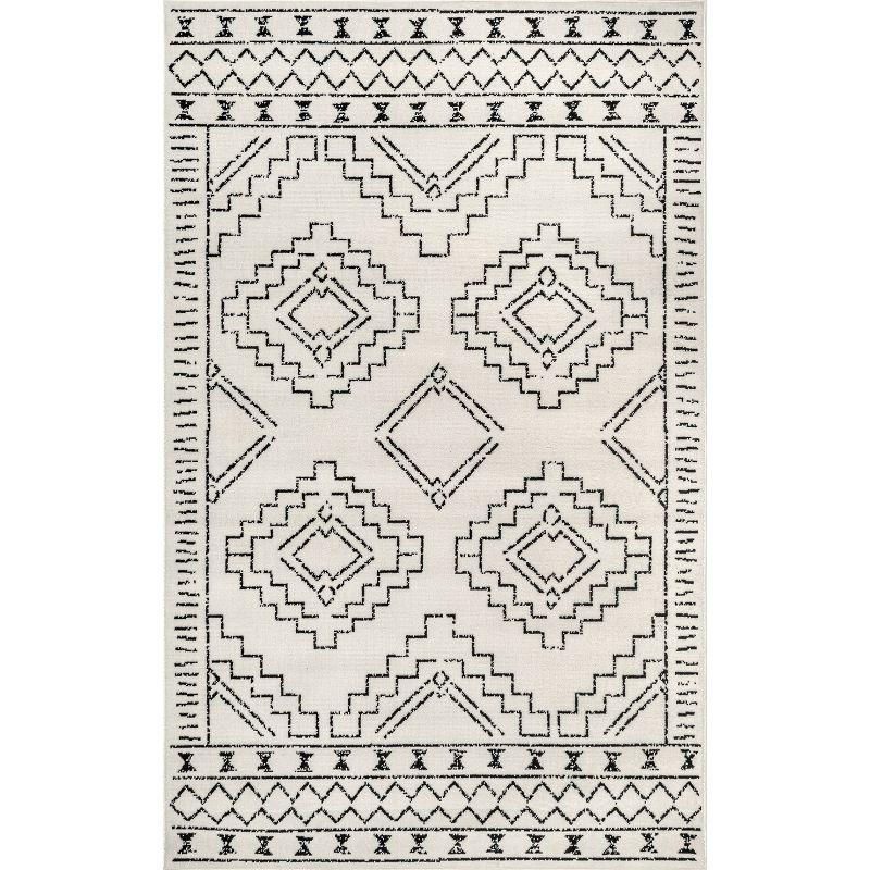 Nuloom 4x6 Noa Triabl Moroccan Indoor Area Rug, Black, Bohemian Design, Stain Resistant, BedroomLiving Room, Kitchen,