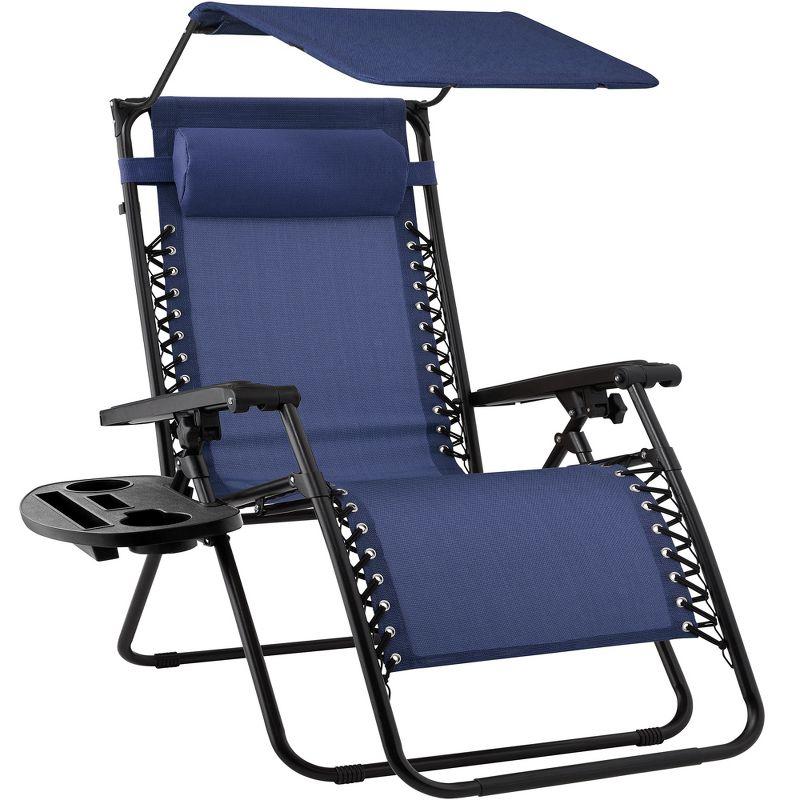 Navy Blue Steel Zero Gravity Recliner with Canopy and Tray