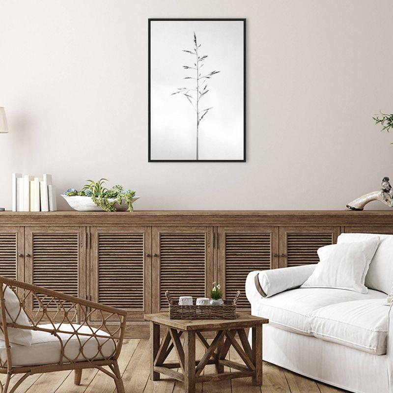 Serene Black and White Botanical Canvas Art Print with Frame