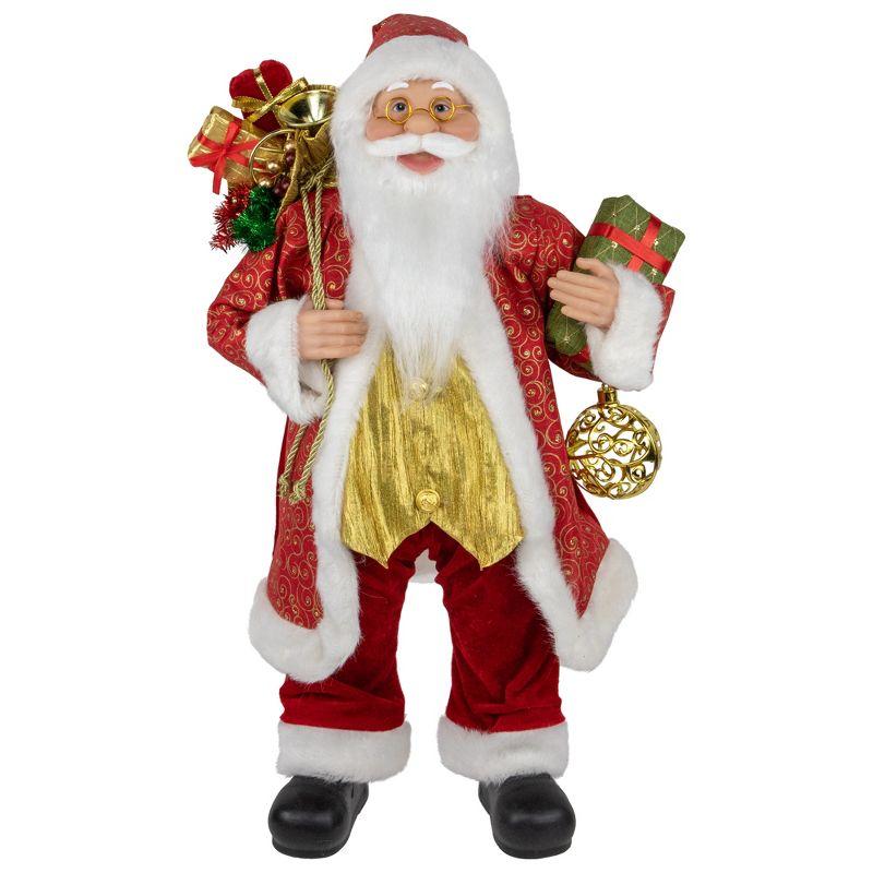 24" Red and White Santa with Gift Bag and Presents Christmas Figure