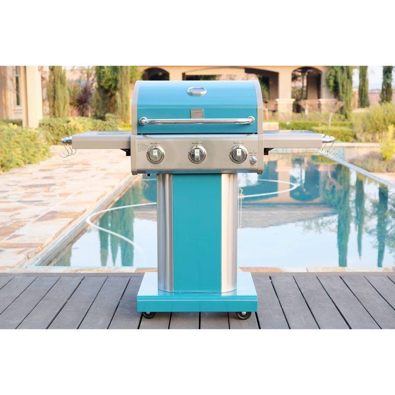 Kenmore 3-Burner Propane Gas Grill with Foldable Side Tables for Outdoor BBQ