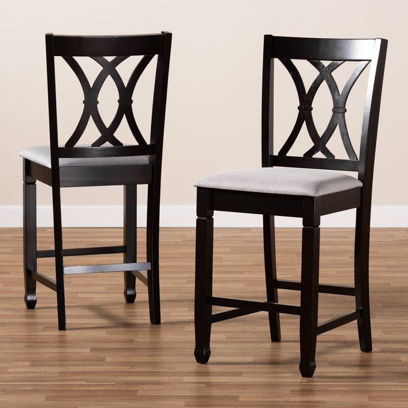 Set of 2 Reneau Finished Wood Counter Height Barstools - Baxton Studio: Upholstered, Rubberwood Frame