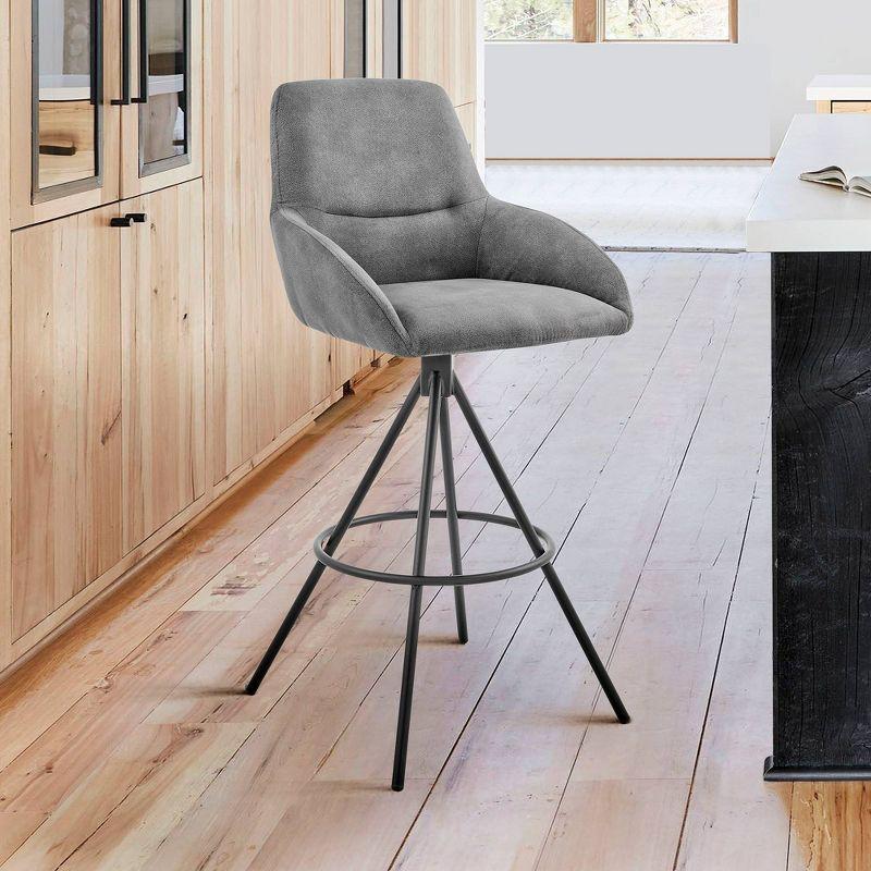 30" Odessa Barstool with Fabric Finish Black/Charcoal - Armen Living: Matte Metal Frame, Square Back