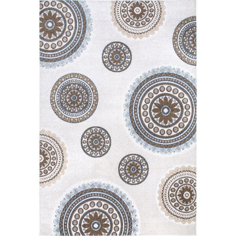 Beige Geometric Indoor/Outdoor Stain-Resistant Area Rug