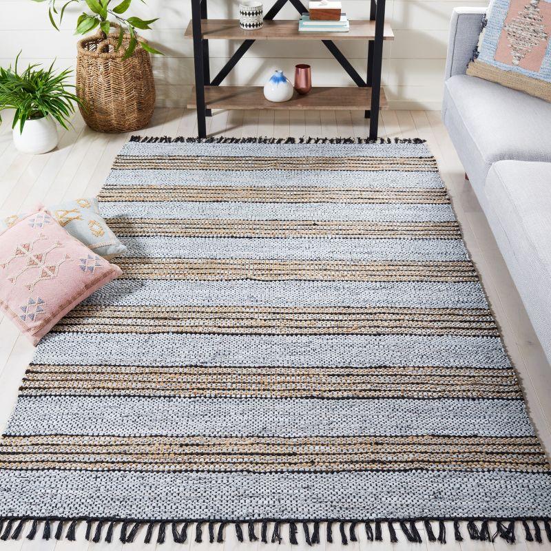 Vintage Leather Hand Woven 70% Leather, 25% Jute, And 10% Cotton Striped Rug