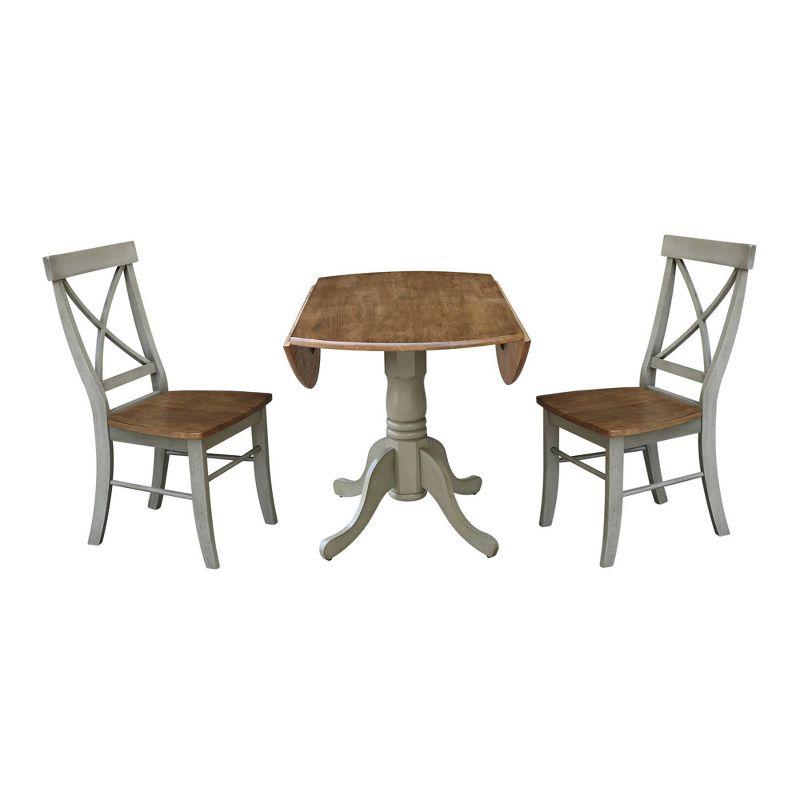 42 in. Hickory & Stone Drop Leaf Table with 2 Ladder Back Chairs