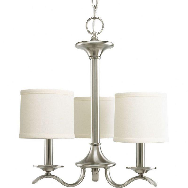 Brushed Nickel 3-Light Chandelier with Off-White Drum Shades