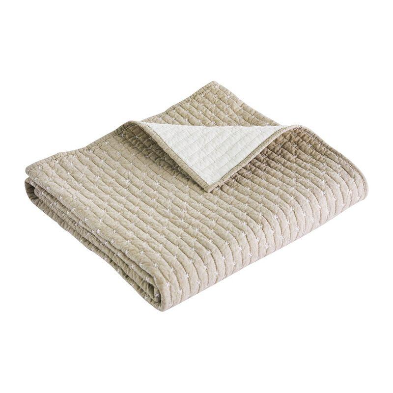 Taupe and Cream Cross Stitch Cotton Quilted Throw 50x60in