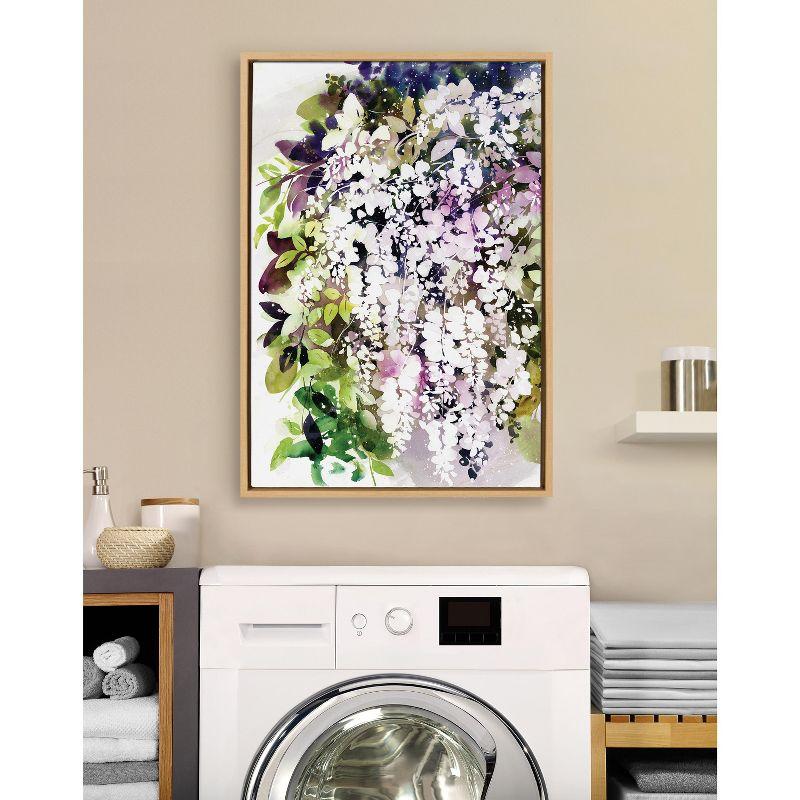 Kate and Laurel Sylvie White Wisteria Framed Canvas by Ingrid Sanchez of CreativeIngrid, 23x33, Natural