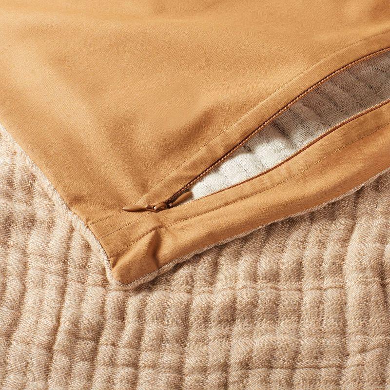 Standard Reversible Textured Cotton Chambray Coverlet Sham Natural/Warm Brown - Casaluna™: Jacquard Weave, Zipper Closure, OEKO-TEX Certified
