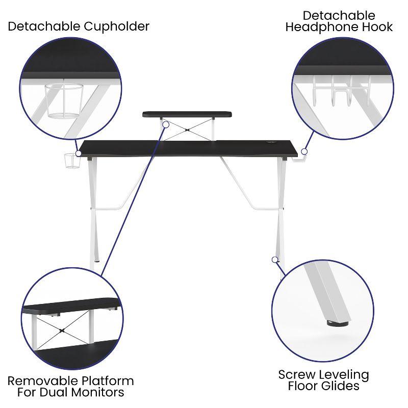 Mallot Dual-Screen Gaming Desk with Cup Holder & Headphone Hook - Black/White