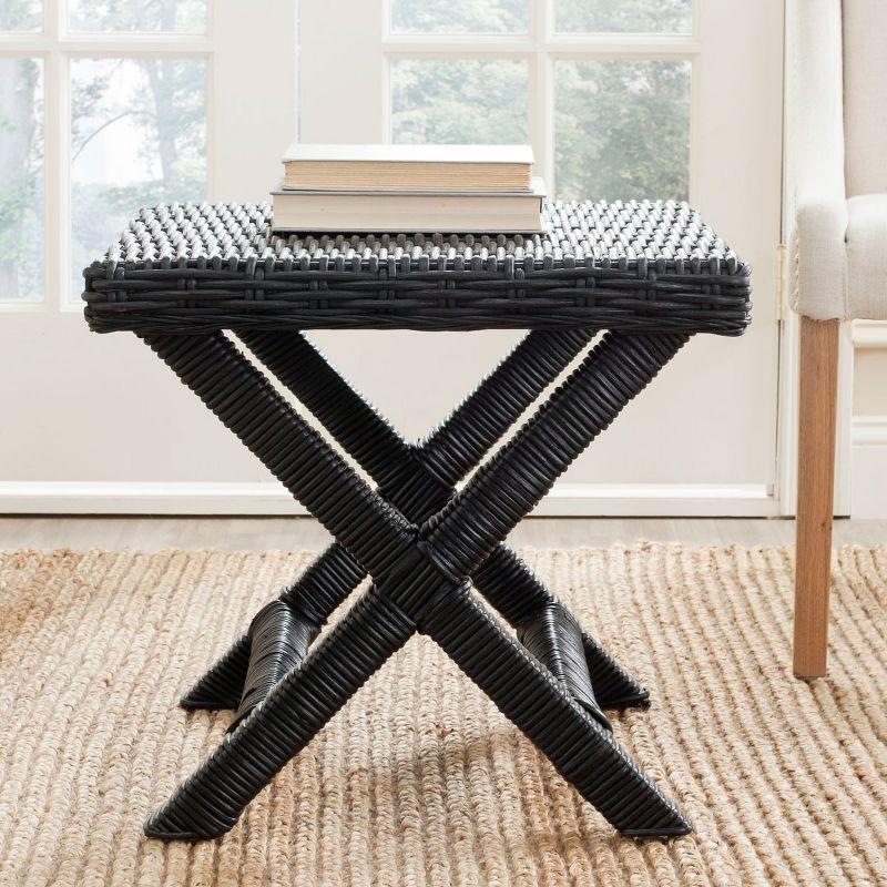 Transitional Manor Black Rattan Bench with Cross-Leg Design