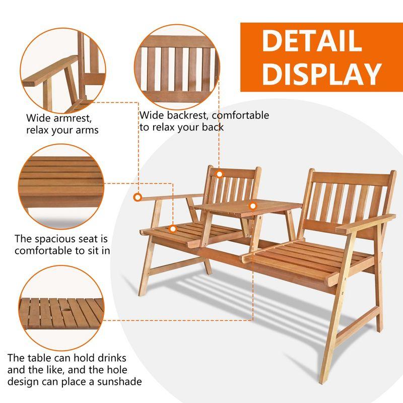 FDW Patio Bench Wood Garden Bench Park Bench Acacia Wood with Table for Pool Beach Backyard Balcony Porch Deck Garden Wooden Furniture(Nature)