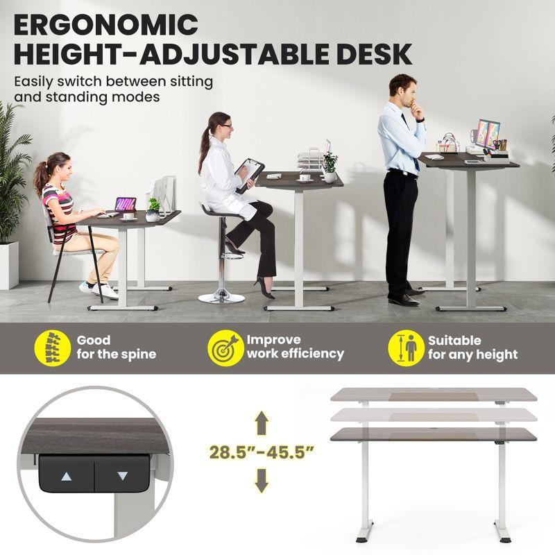 Tangkula Height Adjustable Electric Standing Desk 55” x 28” Sit to Stand Electric Desk w/ Metal Frame & Powerful Motor Natural / Rustic Brown / Gray / Oak / Gray + Black