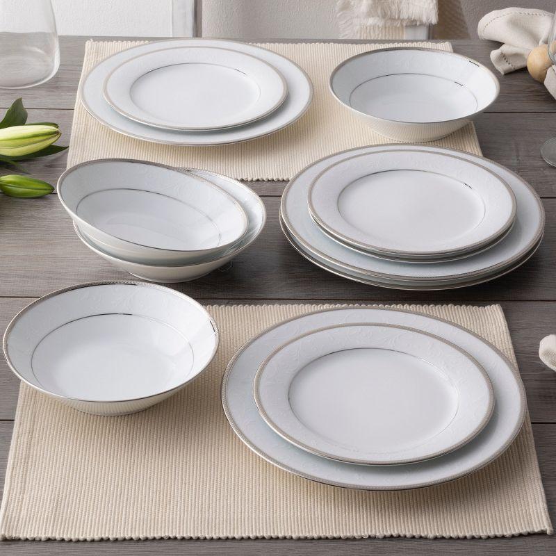 White Porcelain 12-Piece Dinnerware Set with Platinum Band