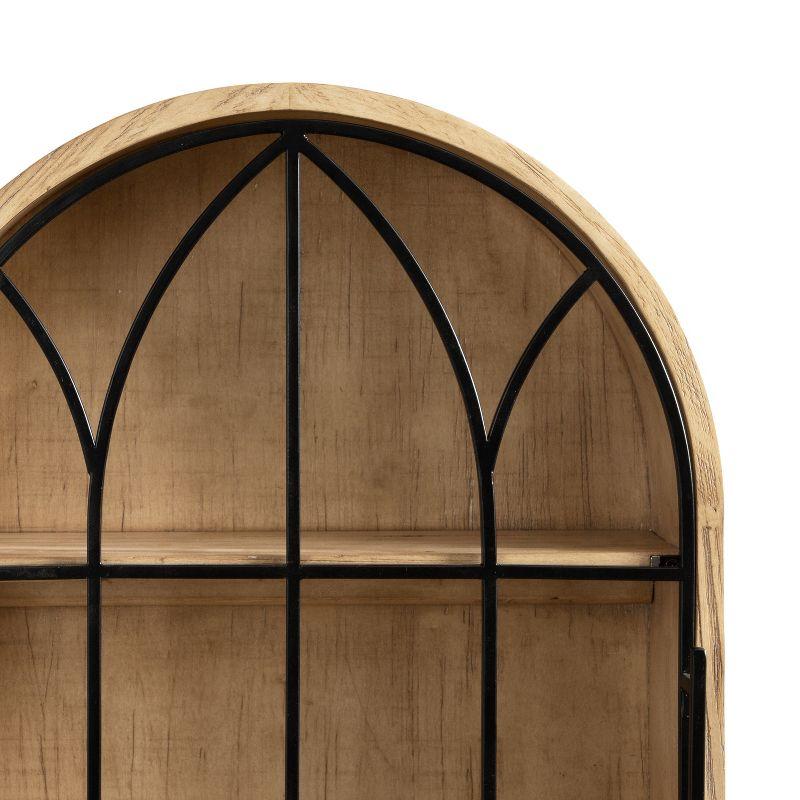 Natural Wood and Black Arched Wall Cabinet with Metal Door