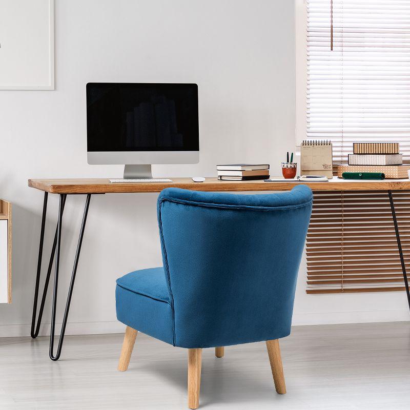 Costway Armless Accent Chair Modern Velvet Leisure Chair Single Upholstered Blue