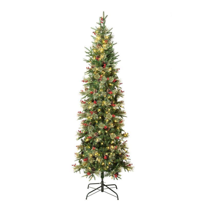 Slim Green Pine Christmas Tree with Warm White LED Lights